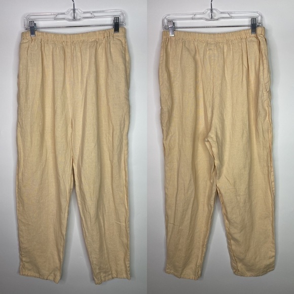 Flax Pants - Flax Linen Stretch Waist Tan Pants Size Medium